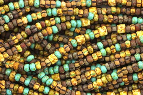 Seed Bead, Czech, Seed & Tube Beads, Aged, Striped Picasso Mix, 6/0