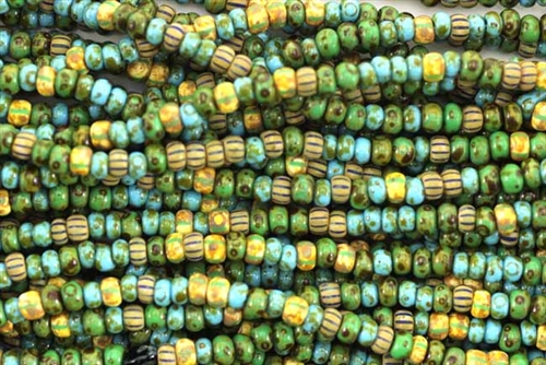 Seed Bead, Czech, Aged, Striped, Picasso Mix, 6/0