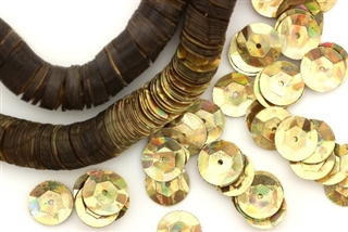 Vintage Round French Sequins / 10MM Cupped Gold Iris