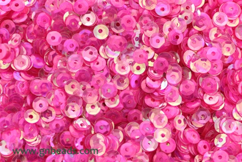 Sequin, Round, 5MM, Cupped, Vintage, 1MM Center Hole, Clear Shocking Pink Iris