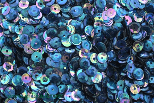 Sequin, Round, 5MM, Cupped, Vintage, 1MM Center Hole, Clear Dark Teal Iris