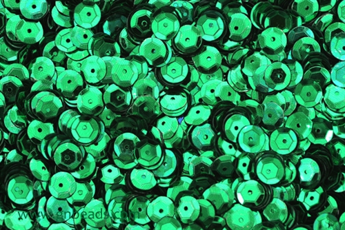 Sequin, 6MM, Cupped, Round, Vintage, 1MM Center Hole, Kelly Green
