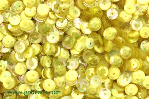 Sequin, 6MM, Cupped, Round, Vintage, 1MM Center Hole, Clear Yellow Iris