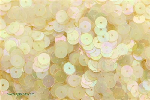 Sequin, 6MM, Vintage, Round, Flat, Center Hole, Clear Pale Yellow Iris
