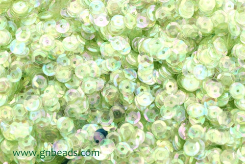 Sequin, 6MM, Cupped, Round, Vintage, 1MM Center Hole, Clear Light Green Iris