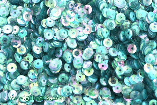 Sequin, Round, 5MM, Cupped, Vintage, 1MM Center Hole, Clear Light Teal Iris