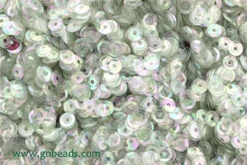 Sequin, Round, 5MM, Cupped, Vintage, 1MM Center Hole, Clear Light Green Iris