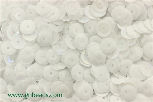 Sequin, Round, 8MM, Cupped, Vintage, 1MM Center Hole, White Iris