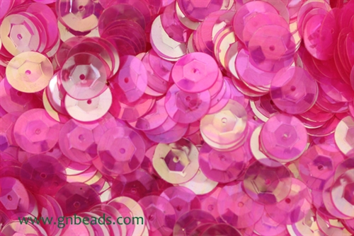 Sequin, 10MM, Round, Cupped, Vintage, 1.5MM Center Hole, Clear Shocking Pink Iris