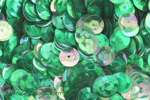 Sequin, 10MM, Round, Cupped, Vintage, 1.5MM Center Hole, Clear Green Iris