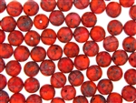 Vintage Czechoslovakian Matrix Beads / 10MM Round Coral Red