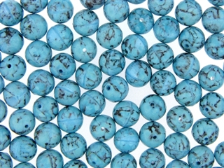 Vintage Czechoslovakian Matrix Beads / 10MM Round Turquoise Blue