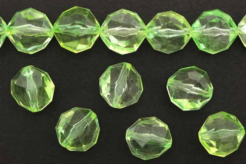 Bead, German Acrylic, Vintage, 14MM,Faceted, Lentil, Green