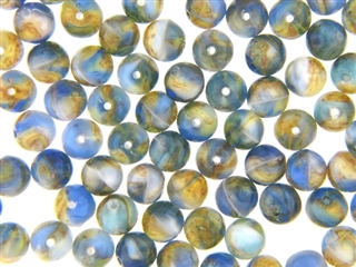 Vintage Czechoslovakian Lampwork Beads / 8MM Round Blue