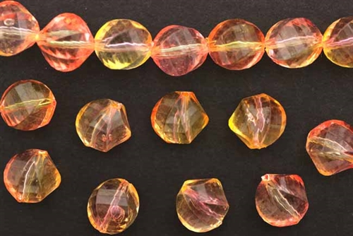 Bead, Vintage, German Acrylic, 12MM, Faceted, Round, Twist, Tangerine