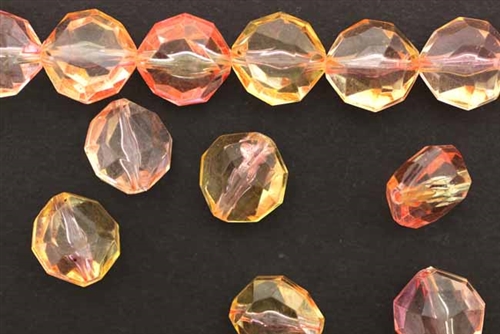 Bead, Vintage, German Acrylic, 14MM, Faceted, Lentil, Tangerine