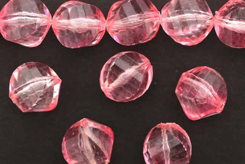 Bead, Vintage, German Acrylic, 16MM Faceted, Round Twist, Pink