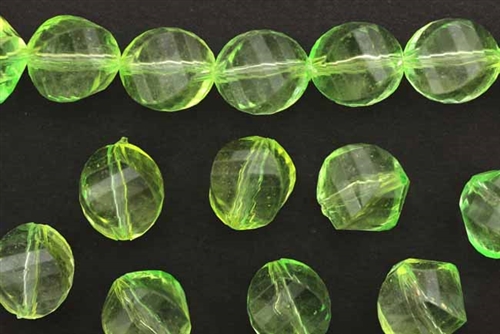 Bead, Vintage, German Acrylic, 14MM, Faceted, Round, Twist, Green