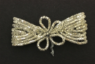 Vintage Italian Seed Bead Bow / Crystal Silver