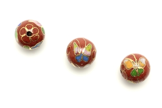 Cloisonne Beads,Vintage / Round 10MM Dark Red