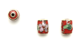 Cloisonne Beads,Vintage / Tube 10MM Red