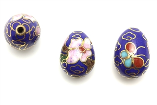 Cloisonne Beads,Vintage / Egg 16MM Dark Blue