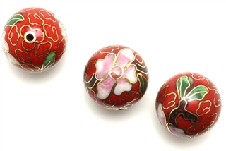 Cloisonne Beads,Vintage / Round 18MM Red
