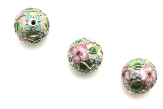 Cloisonne Beads,Vintage / Round 14MM Silver