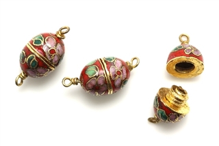 Cloisonne Clasp,Vintage / Oval 21MM Dark Red