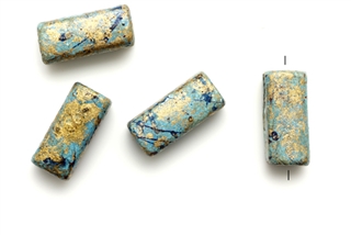 Greek Porcelain Beads,Vintage / 17MM Gold Blue