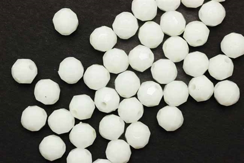 Bead, German Acrylic, Vintage, 8MM, Faceted, Round, White