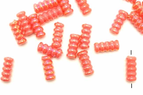 Bead, German Acrylic, Vintage, 14MM, Tube, Red Orange, AB