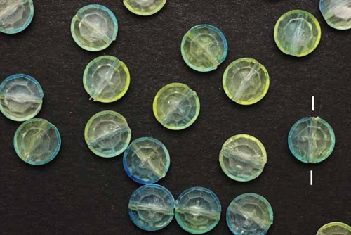 Bead, Vintage, German Acrylic, 10MM, Faceted, Coin, Blue Green