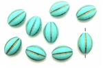Bead, German Acrylic, Vintage, 16MM, Oval, Turquoise Blue, Gold
