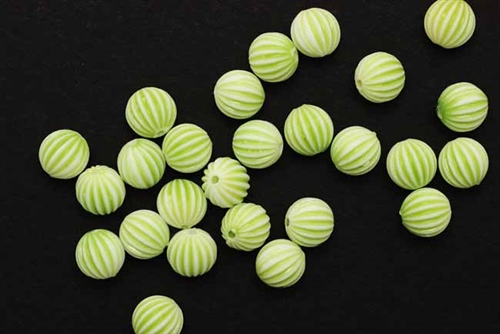 Bead, German Acrylic, Vintage, 8MM, Round, White, Green