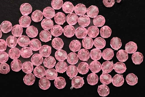 Bead, German Acrylic, Vintage, 6MM, Round Faceted, Pink