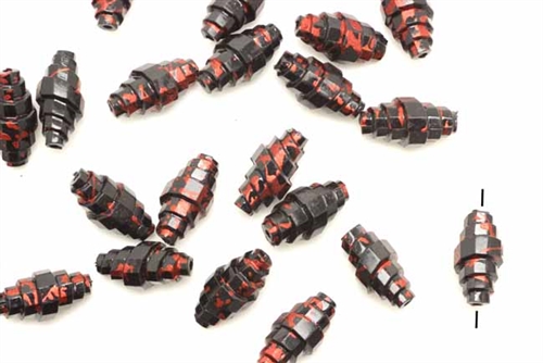 Bead, German Acrylic, Vintage, 14MM, Oval, Black, Red