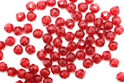Bead, German Acrylic, Vintage, 6MM, Round Faceted, Ruby