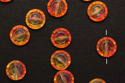 Bead, Vintage, German Acrylic, 12MM, Faceted, Coin, Tangerine