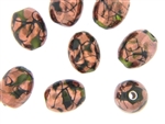 Handmade Czech Lampwork Bead / 18MM Barrel Green Bronze Foil