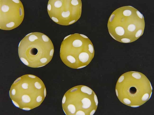 Bead, Trade, Skunk, Czech, Glass, 14MM, Round, Matte Finish, Light Yellow