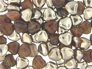 Czech Heart Beads / 10MM Brown Silver Metallic