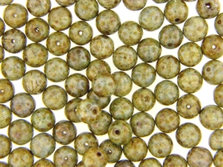 Czech Picasso Finish Beads / Round 7MM Brown Green Gold