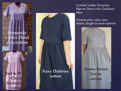 Ladies Everyday Dress with Gathered Skirt in Plaids or Prints all sizes