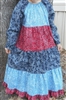 Girl Patchwork Dress Tiered Bandana Blue & Red Floral size 5 X-long