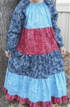 Girl Patchwork Dress Tiered Bandana Blue & Red Floral size 5 X-long