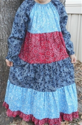 Girl Patchwork Dress Tiered Bandana Blue & Red Floral size 5 X-long