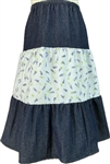 Girl Tiered Skirt Navy Denim & Blue Floral size S 6 7