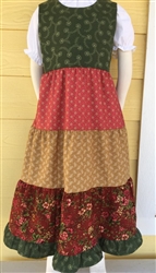 Girl Jumper Tiered Patchwork Red, Tan, Green floral size 10 X-long