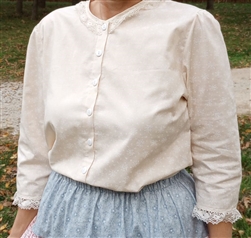 Ladies Classic Button Blouse Pale Prints Ivory cotton with lace size 14